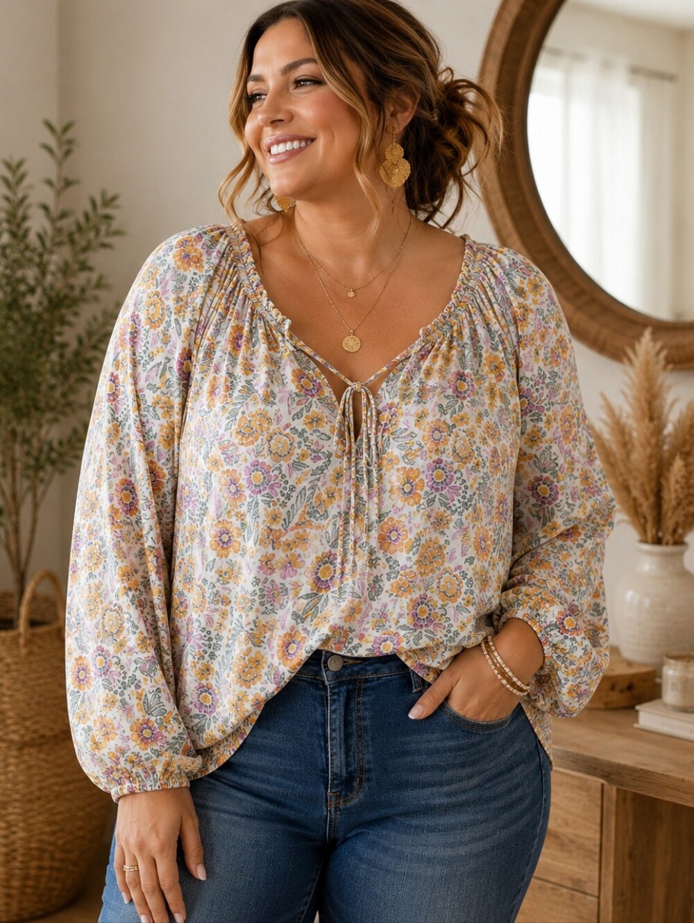 Lauren Conrad Floral V Neck Blouse. In EUC